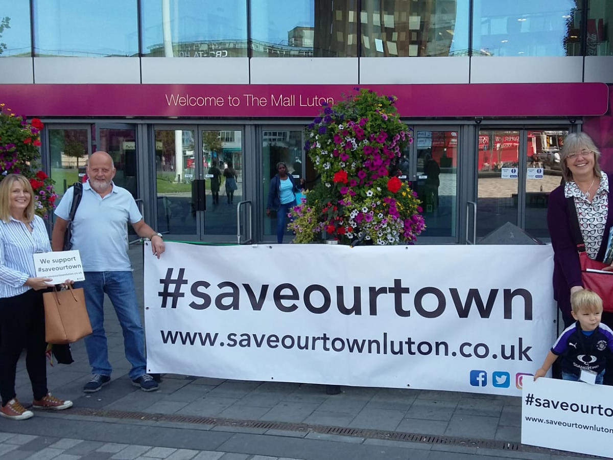 #saveourtown members during a public engagement event outside The Mall, Luton