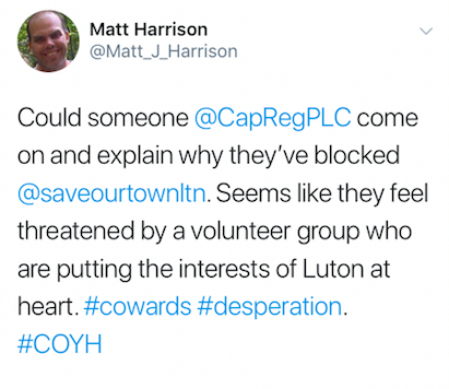 Matt Harrison's tweet to Capital & Regional 