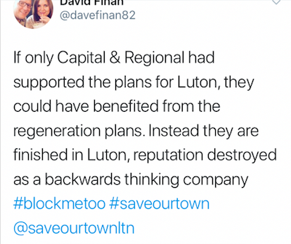 Dave Finnan's tweet about Capital & Regional